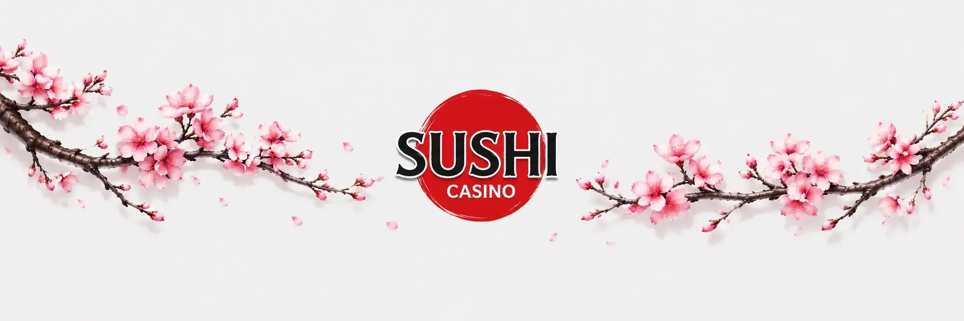 Sushi Casino Sushi Casino brand banner with sakura flowers, slots and casino gaming theme