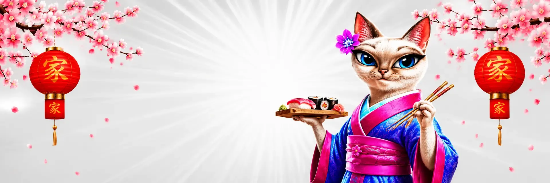 Sushi Casino Sushi Casino online banner with sakura blossoms and Japanese mascot